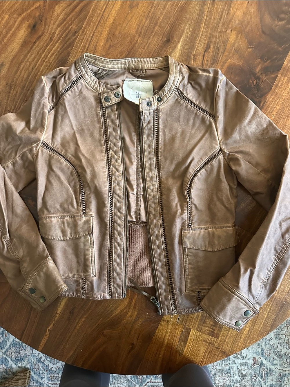 Anthropologie Tan Brown Faux Leather Moto Jacket